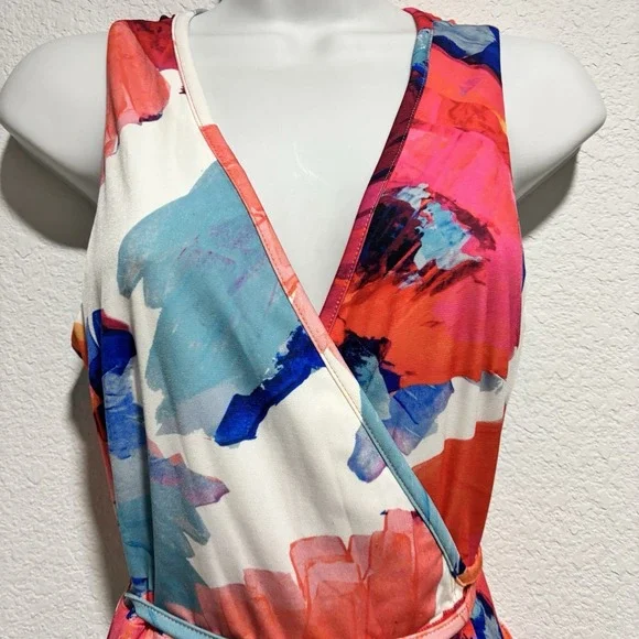 Trina Turk maxi Wrap Dress Floral Sleeveless Size 4 White Pink Orange Lined - Picture 7 of 14